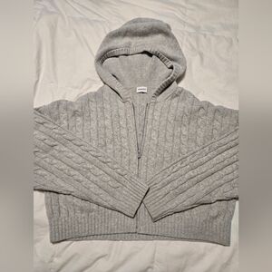 Aritzia Sunday Best Cropped Grey Cable Knit Hoodie